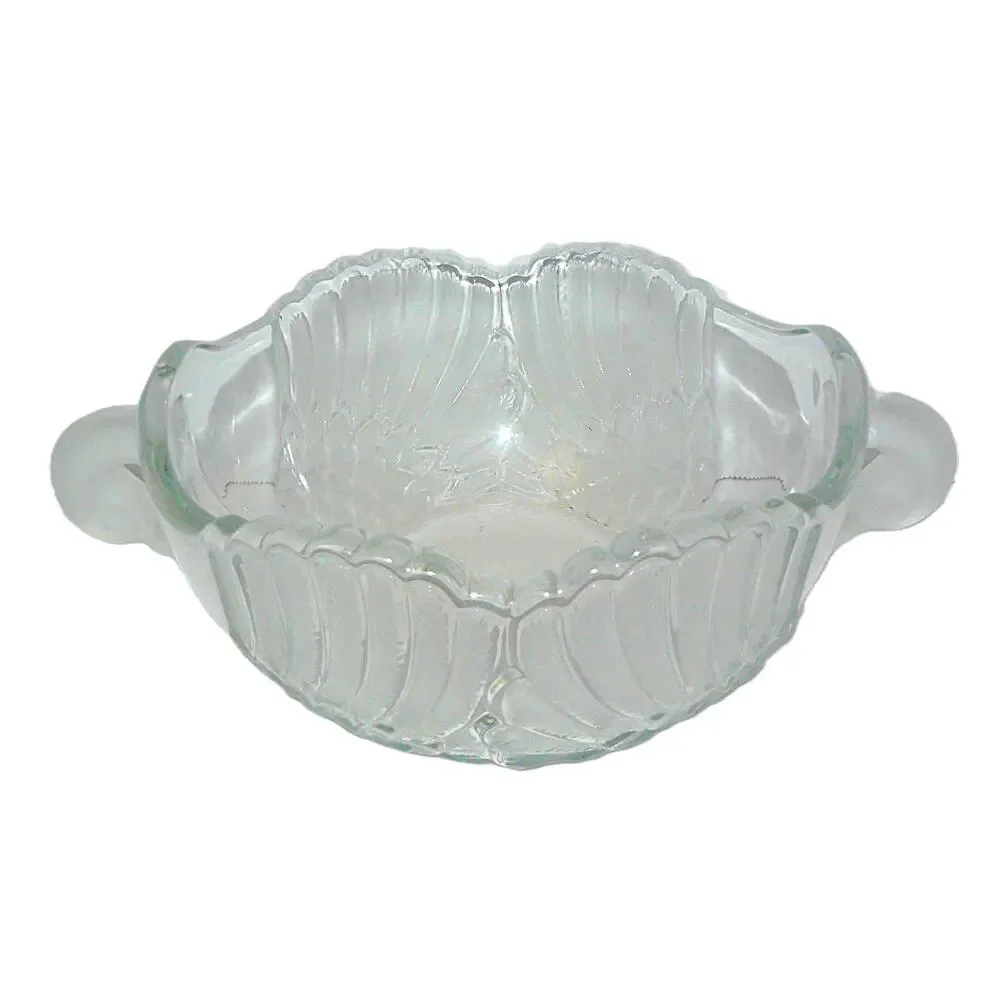 Vintage Clear Etched Glass Bowl Swan Head Handles Decorative Swan Serving Dish